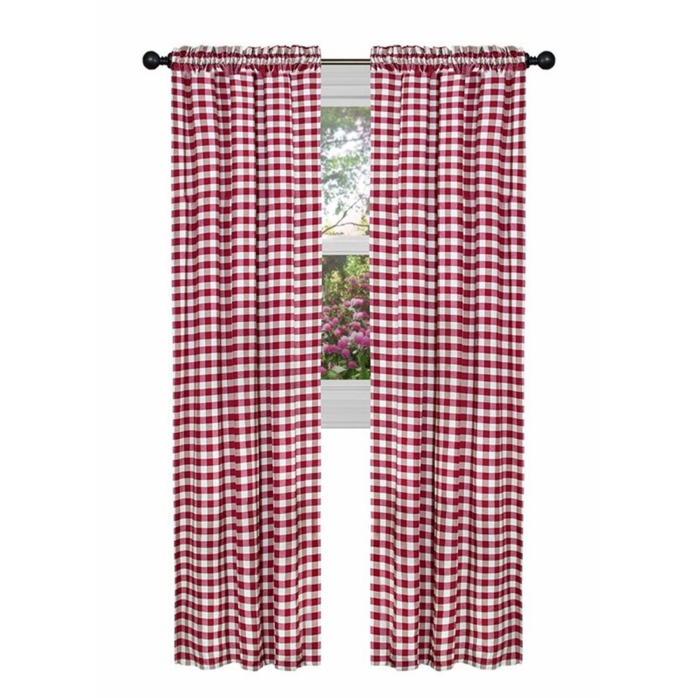 Wine Red Buffalo Check Plaid Tab Top Curtain {1pc}